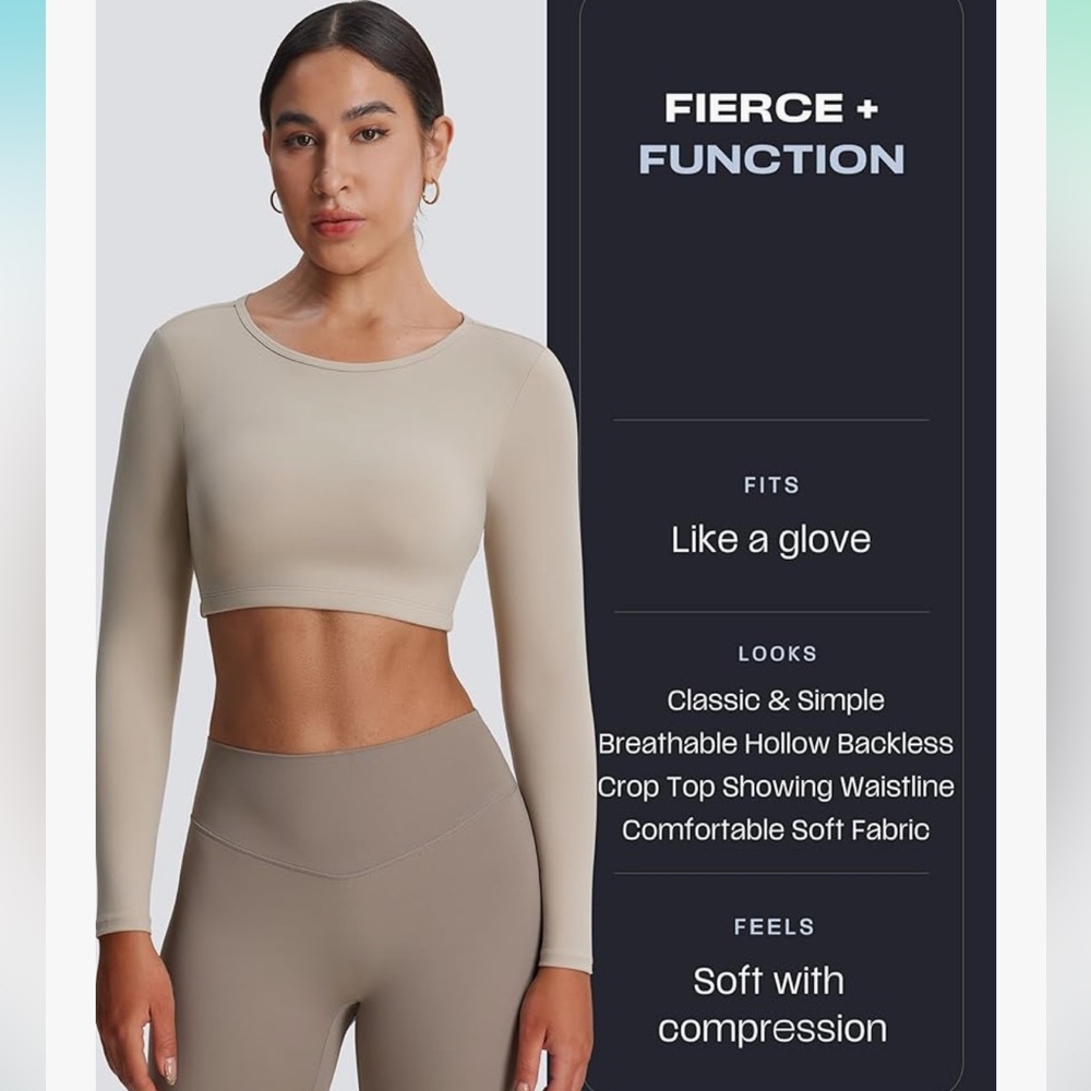 NWT Women's Cream Long Sleeve Crop Workout Top